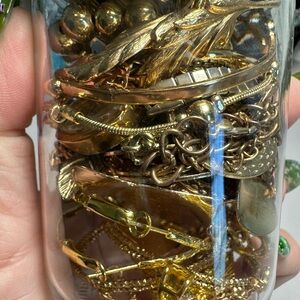 Mystery Jewelry Jar Thrifted Gold Tone